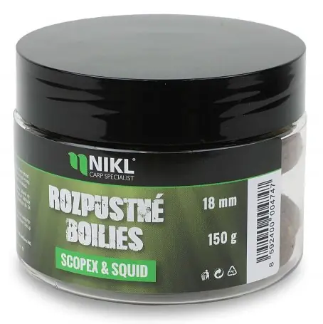 Cenový hit - Rozpustné Boilies Nikl Scopex & Squid 150gr