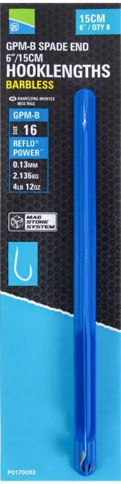 Doprodej zásob - 8ks - Návazec Preston GPM-B Spade End Hooklengths Barbless 15cm