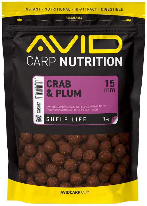 Boilies Avid Carp Crab & Plum 15mm 1kg - Ušetřete nyní