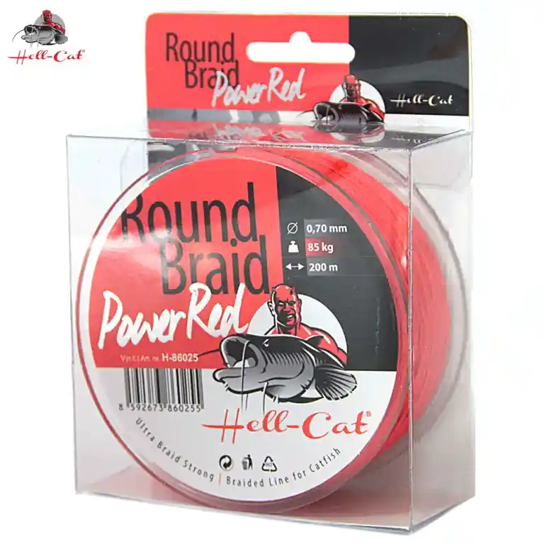 Doprodej - HELL-CAT Šňůra Round Braid Power Red 200m / 0,70mm / 85kg